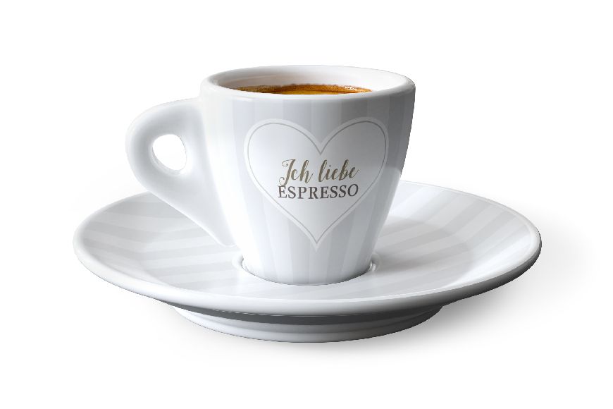 Espressotasse mit Teller "Ich liebe Espresso" - Gipfel Gruß, 930832, 4027268301096, Geschenk für Dich :-)