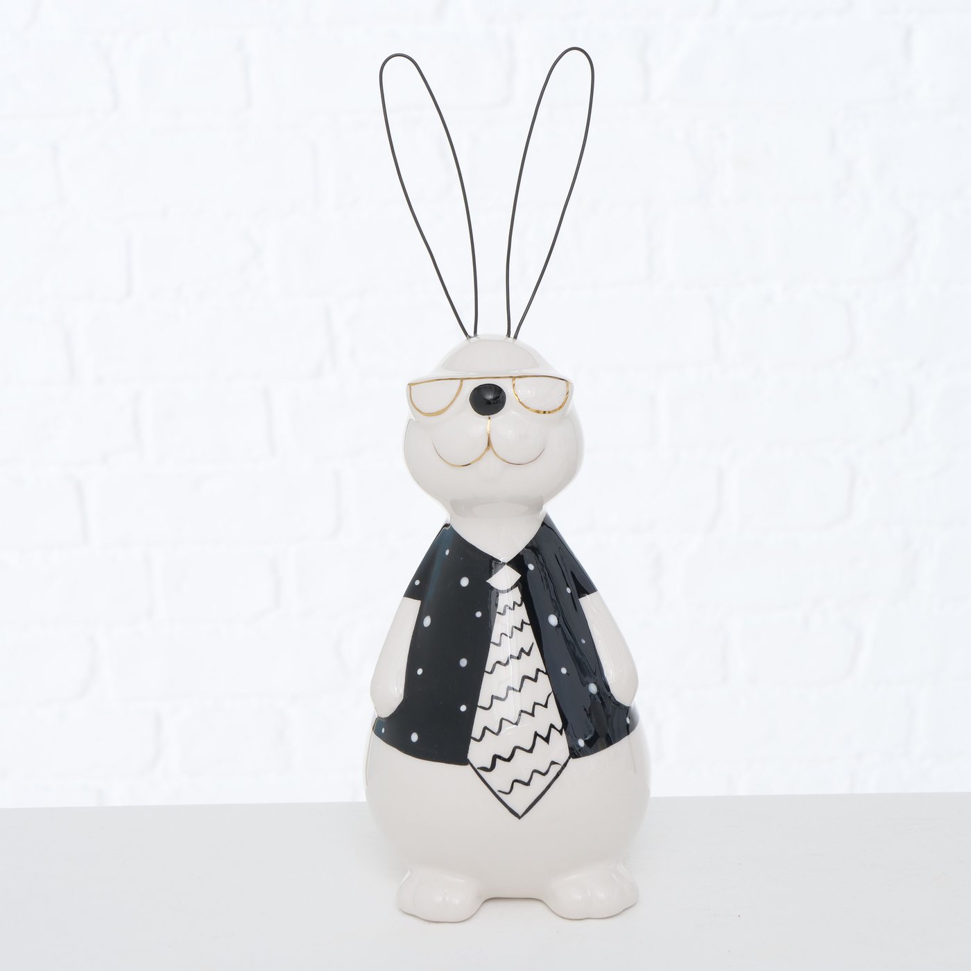 Deko Figur Hase Osterhase "Jano" schwarz weiß mit Krawatte - H30cm, 2018105, 4020607977914, Boltze Easter