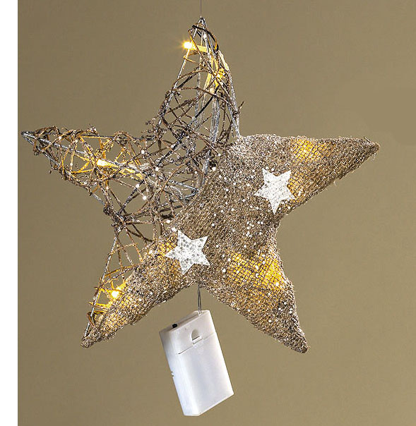 Rattan Stern Hänger mit 10 LED´s - D 20 cm, Leuchtstern, Weihnachtsstern 1047273