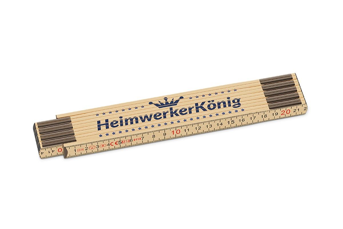 Hochwertiger Zollstock aus Glasbirkenholz mit dem Spruch "Heimwerker König", Männergeschenk, 392426, 4027268274659