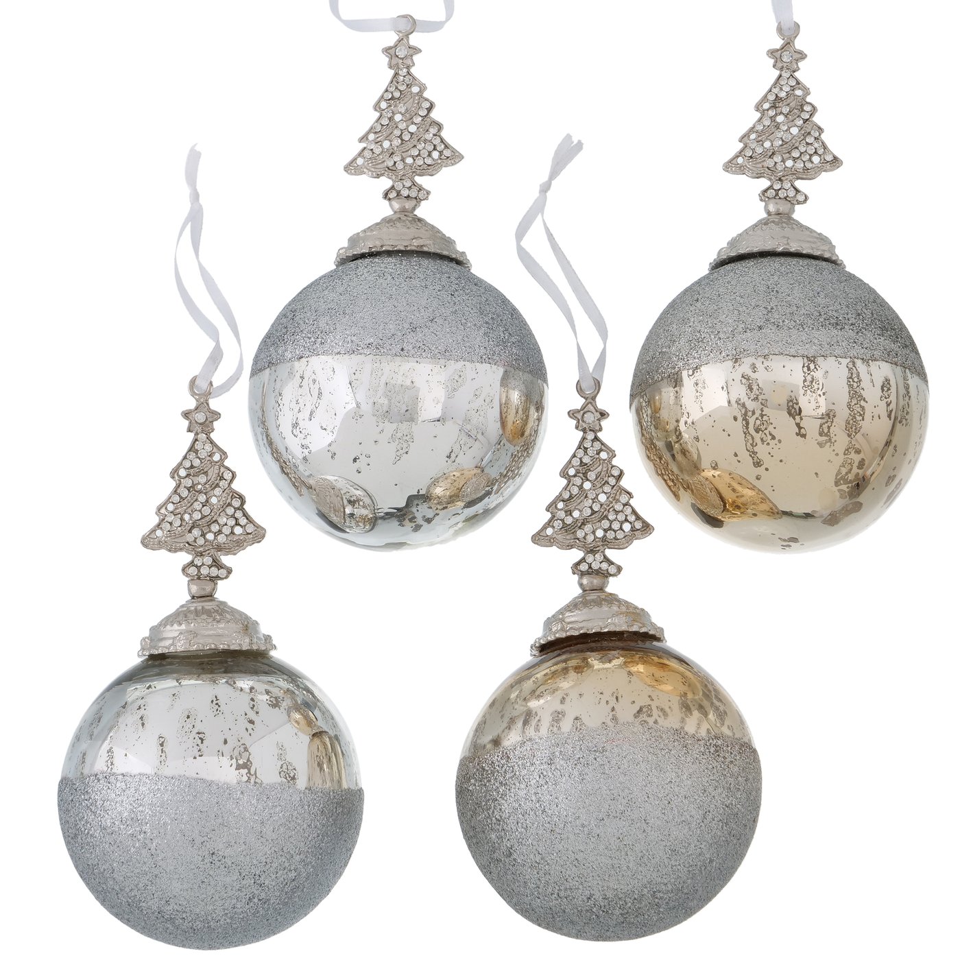 Edle Weihnachtskugel mit Baum Topper  grau silber gold 4er Set - D 8cm, 2013499, 4020607910805, Christbaumkugel, Weihnachtsbaumkugel