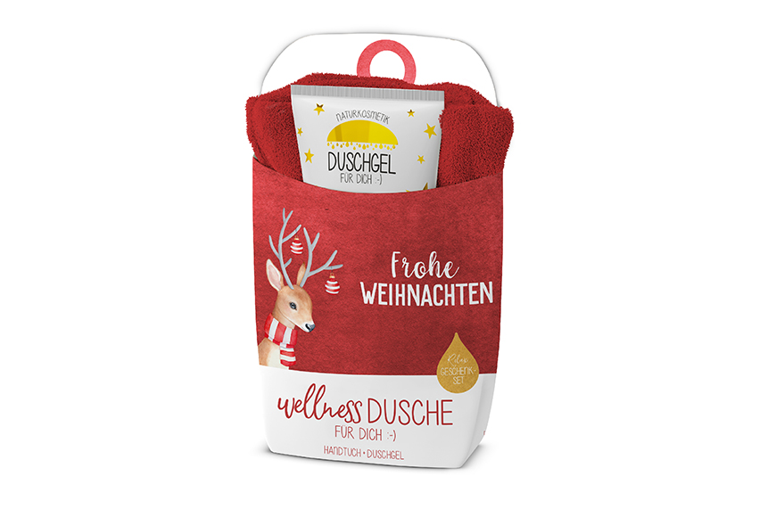 Geschenkset Wellness Dusche (Duschgel + Frottee Handtuch) "Frohe Weihnachten", 108181, 4027268308989, Geschenk für Dich :-)