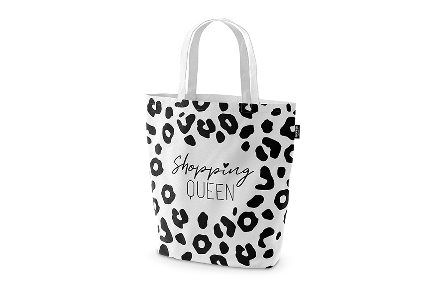 Geschenk für Dich Shopper Tasche "Shopping Queen" schwarz weiß Leo Look Shopping Bag, 399573, 4027268318292