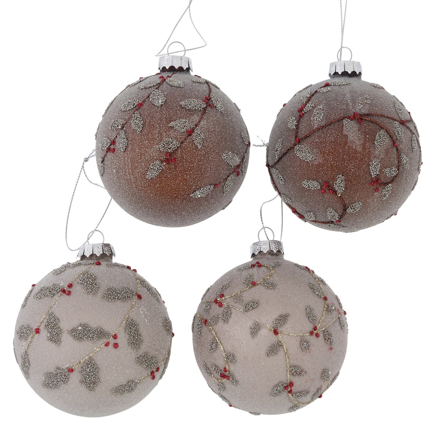 Glas Weihnachtskugel "Trollan" braun gefrostet Zweige 12er Set - D 8cm, 2012035, 4020607893115