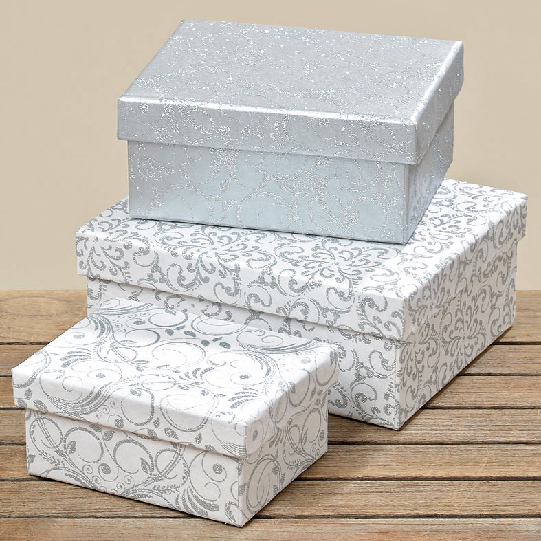 Hochfertige Geschenkkartons Weihnachtskartonage Geschenkboxen weiß silber