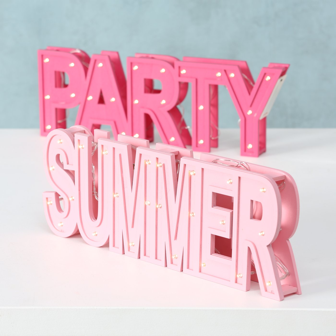 LED Aufsteller Schriftzug "Party + Summer" rosa pink, 1020669, 4020607725270