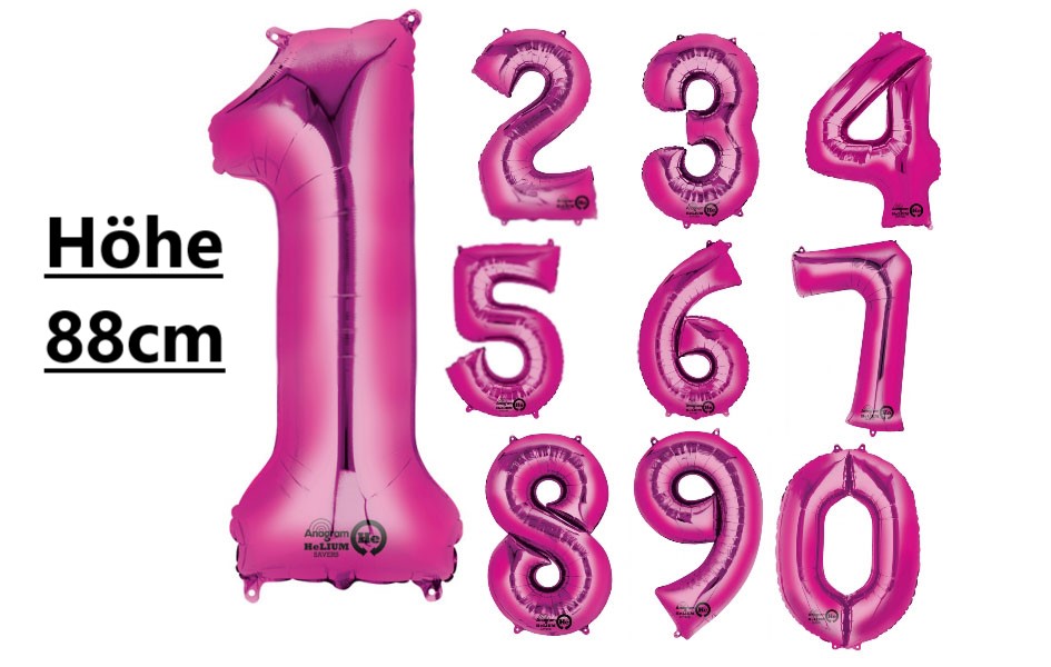 XXL Heliumballon Zahlenballon Folienballon pink 0-9