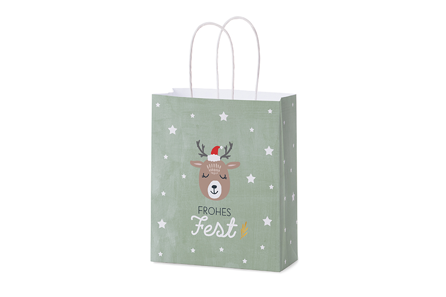 Geschenk für Dich weihnachtliche Papier Geschenktüte "Frohes Fest" Hirsch, 991114, 4027268307654, Malou❤️ Dein Weihnachtsdeko Shop