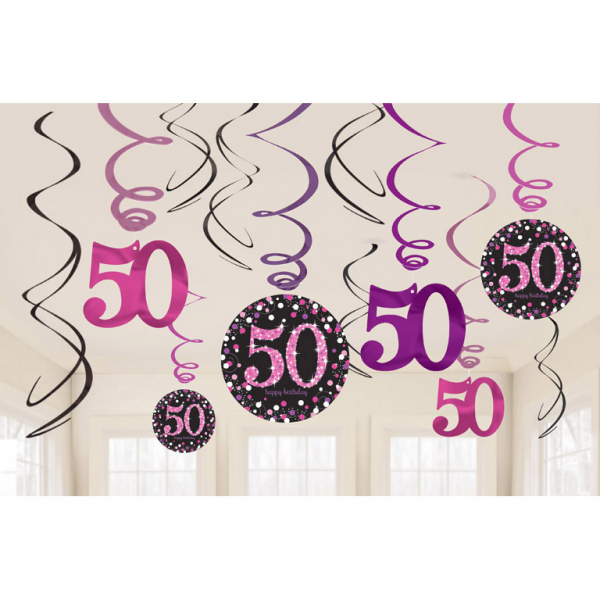 Girlanden zum 50. Geburtstag "Happy Birthday" Sparkling Celebration - Pink, 990613, 013051637781