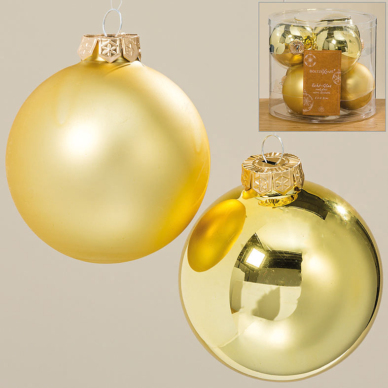 Hänger Glas Kugel D 6cm gold, gold matt Baumschmuck, Weihnachtskugeln, Christbaumkugeln, Weihnachtsbaumkugeln