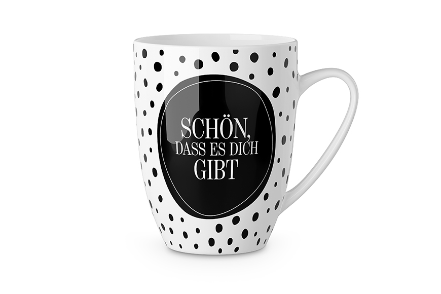 Tasse, Becher mit Spruch "Schön, dass es Dich gibt" schwarz weiß, 950572, 4027268312818, Geschenk für Dich :-)