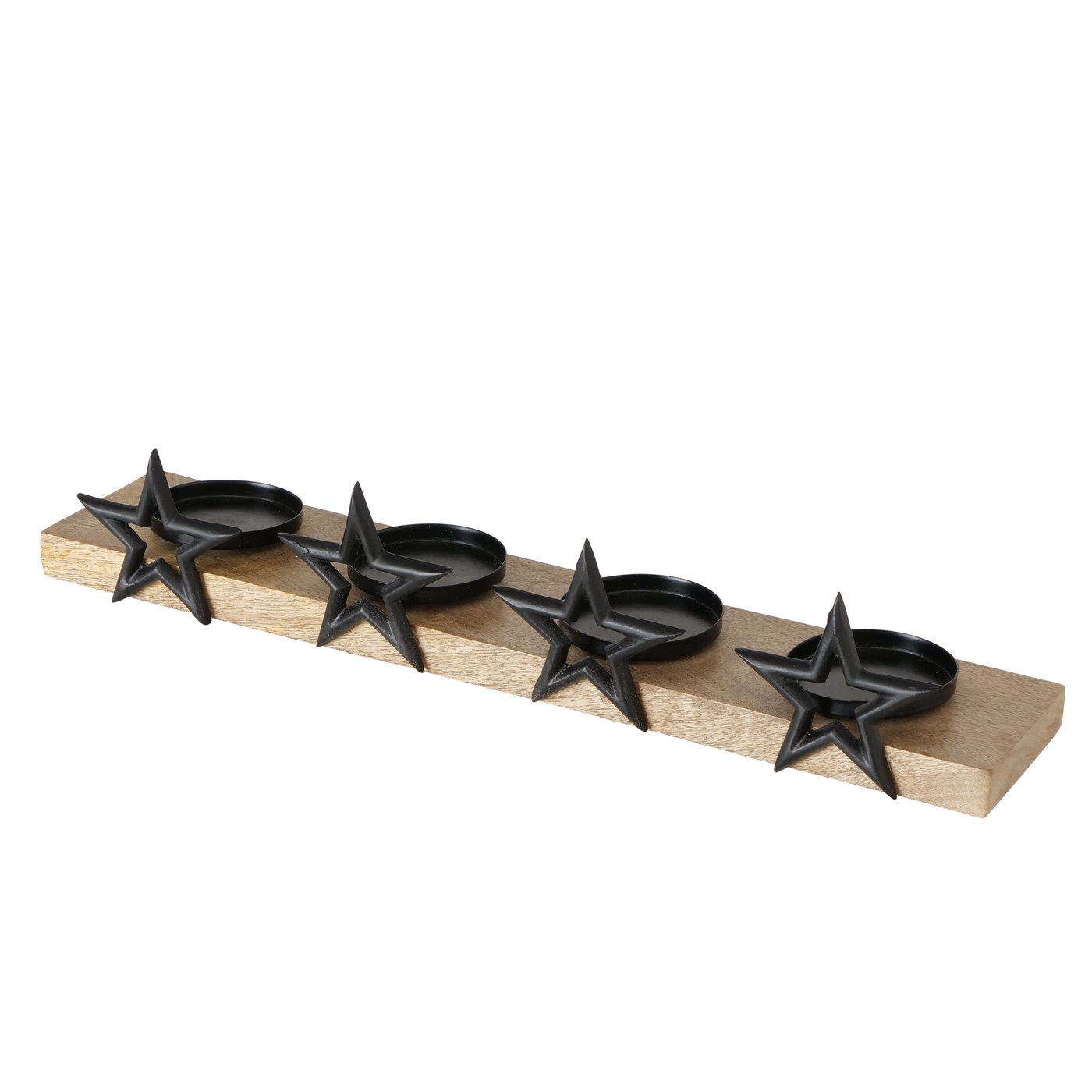 Holz Kerzentablett mit 4 Kerzenhaltern und 4 schwarzen Sternen, 2024584, 4066076067480, Kerzenständer, Adventstablett,
