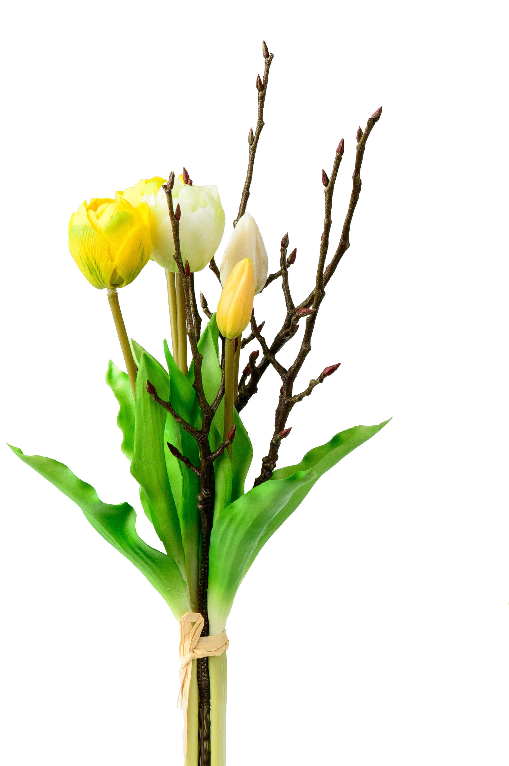 Tulpenbündel mit Zweigen und gelben Tulpen - H 42cm