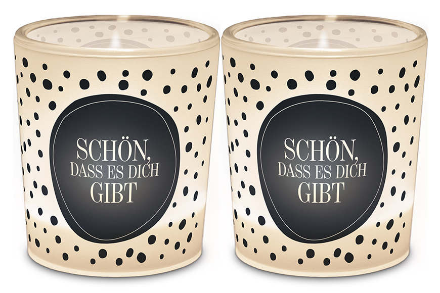 Glas Windlicht Kerzenglas mit Botschaft Spruch "Schön, dass es Dich gibt" schwarz weiß, 640572, 4027268314713, Geschenk für Dich :-) Online Shop Malou❤️