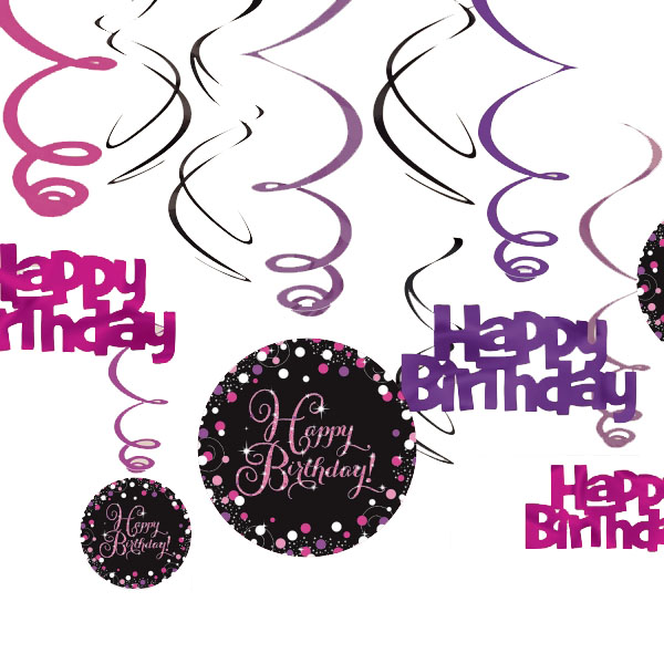 Hänge Deko zum Geburtstag "Happy Birthday" Sparkling Celebration - Pink