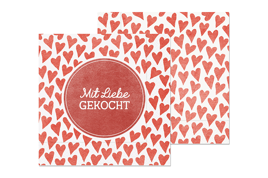 Geschenk für Dich Papier Servietten "Mit Liebe gekocht" Motiv Herzen, 130761, 4027268325818