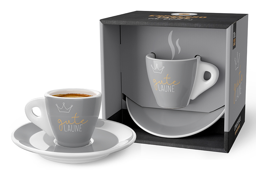 Espressotasse mit Teller "Gute Laune", 930351, 4027268309092, Geschenk für Dich :-)