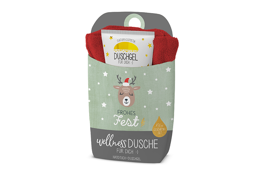 Geschenkset Wellness Dusche (Duschgel + Frottee Handtuch) "Frohes Fest", 108114, 4027268308859, Geschenk für Dich :-)