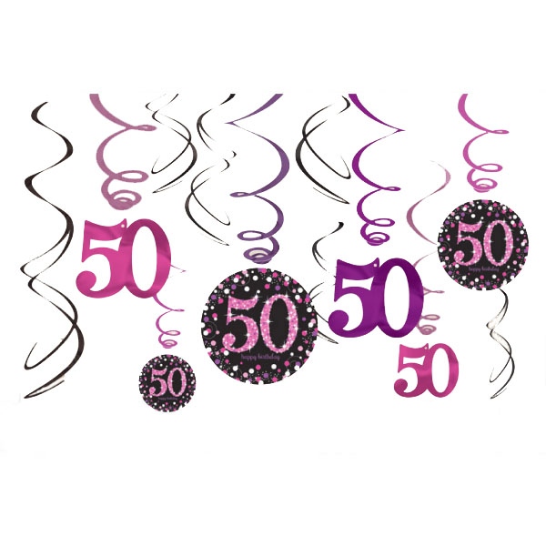 Hänge Deko zum 50. Geburtstag "Happy Birthday" Sparkling Celebration - Pink