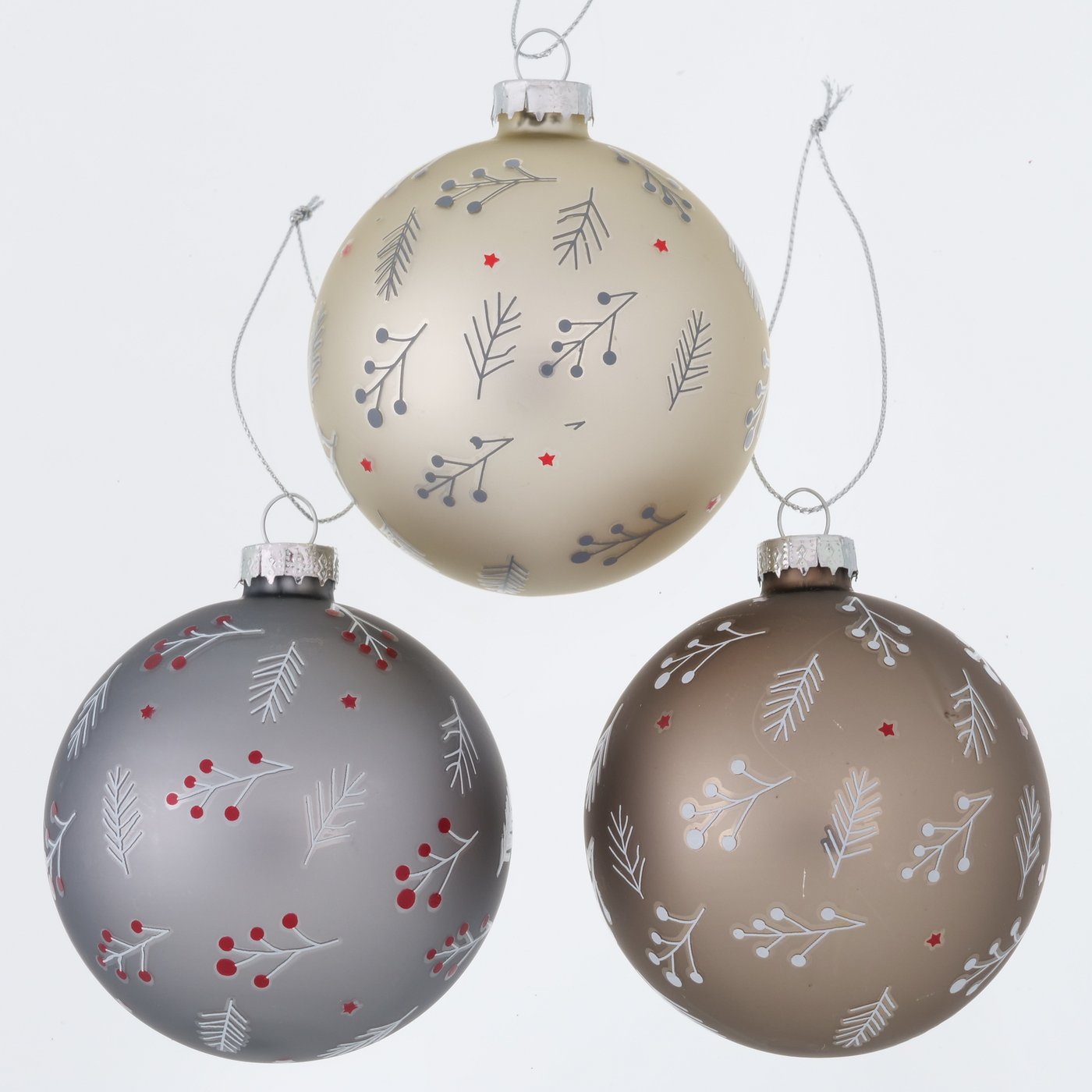 Weihnachtskugel "Boma" Zweige cremeweiß, beige, grau12er Set - D 8cm, 2014877, 4020607932340