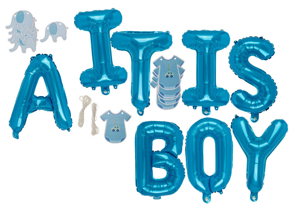Folienballon Set blau "It IS A BOY" Luftballon zur Geburt Junge, 4029811416394