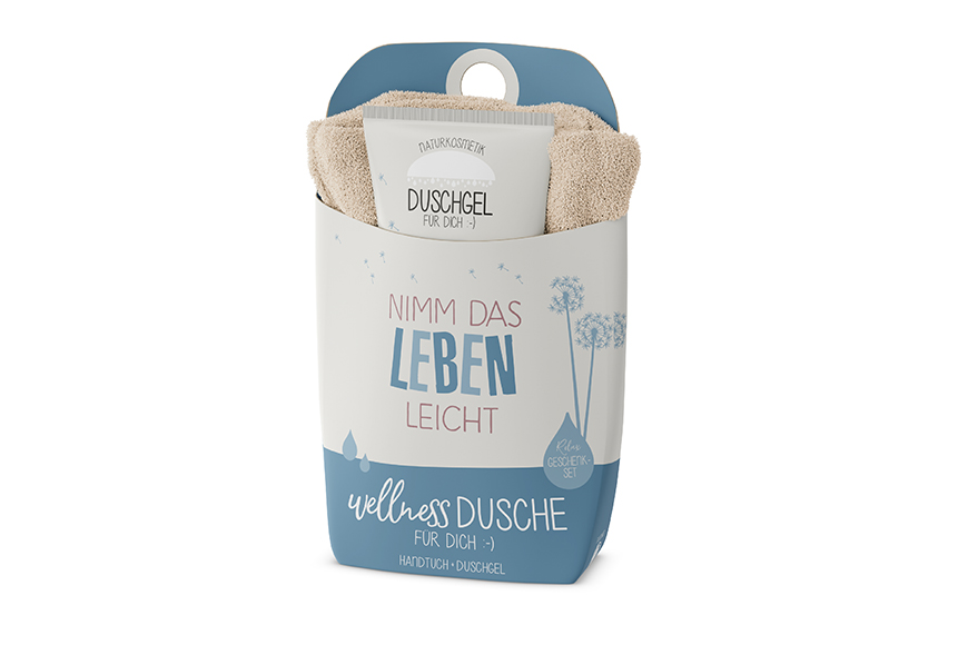 Geschenkset Wellness Dusche (Duschgel + Frottee Handtuch) "Nimm das Leben leicht", 108633, 4027268282241