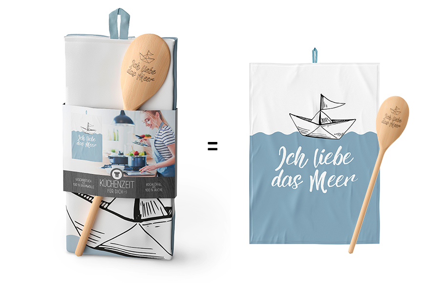 Küchenzeit - Geschirrtuch & Kochlöffel "Ich liebe das Meer", 306813, 4027268294794