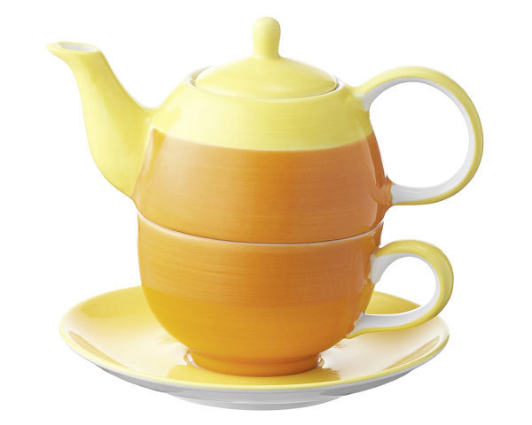 99353 Mila Design Tea for one United colors of Mila - orange, gelb, Teekännchen und Tasse, Unterteller, Teekannne