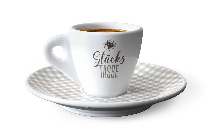 Espressotasse mit Teller "Glückstasse" - Gipfel Gruß, 930834, 4027268301119, Geschenk für Dich :-)