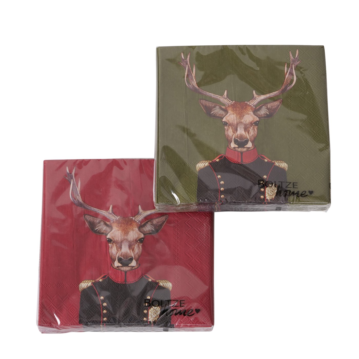 Weihnachtliche Papier Servietten "Hirsch William" rot grün, 2025469, 4066076085125, Boltze Xmas | jetzt günstig online kaufen | Malou ❤️ Dein Deko Shop