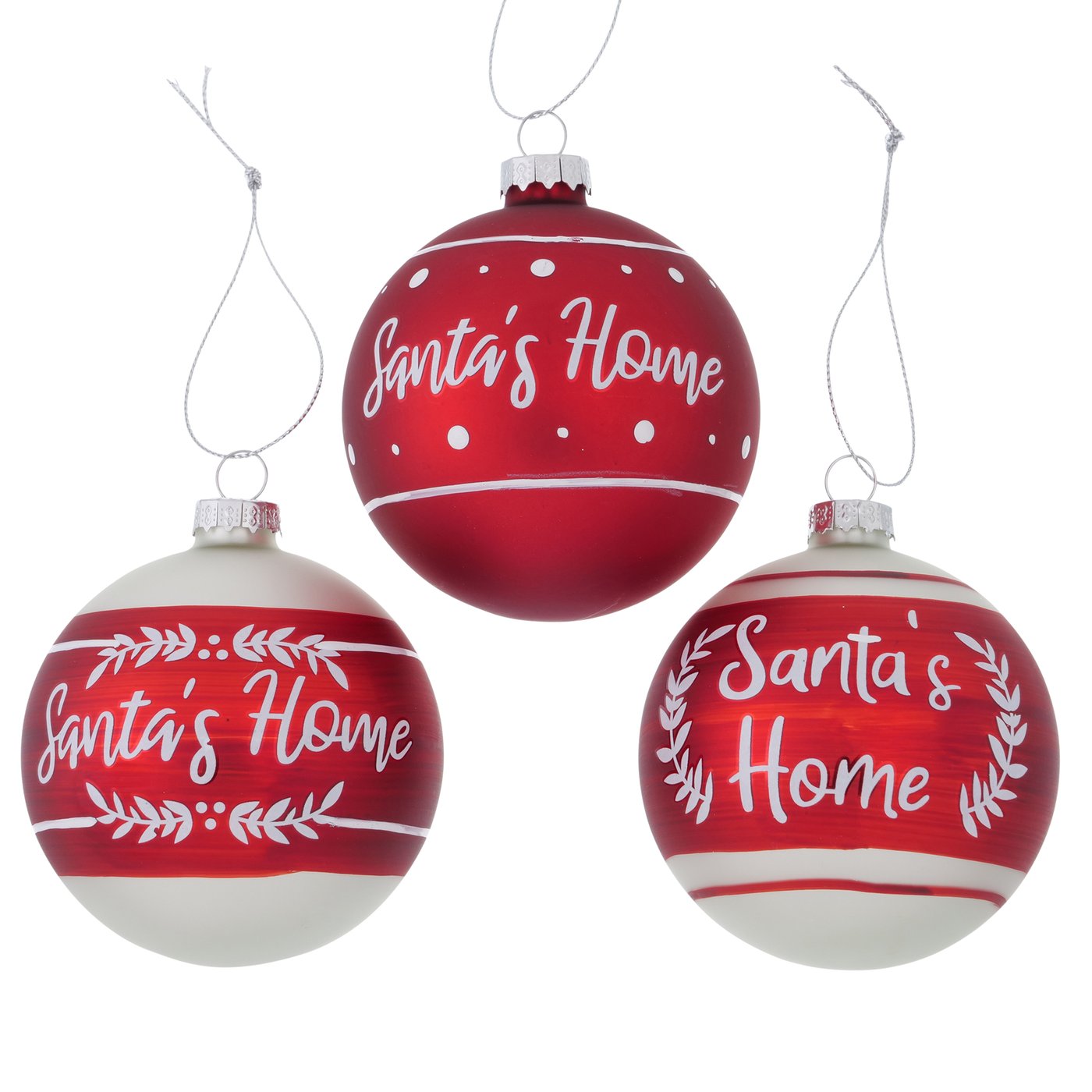 Glas Weihnachtskugel "Santa´s Home" rot weiß 12er Set - D 8cm, 2012136, 4020607894112, Weihnachtsbaumkugel, Christbaumkugel