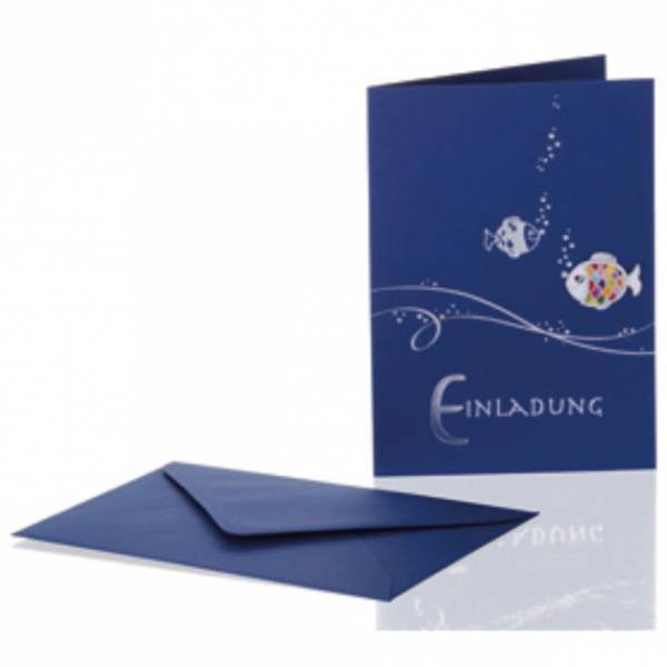 Klappkarte blau Einladungskarte blau mit Fisch für Konfirmation, Kommunion, Firmung und andere Feiern