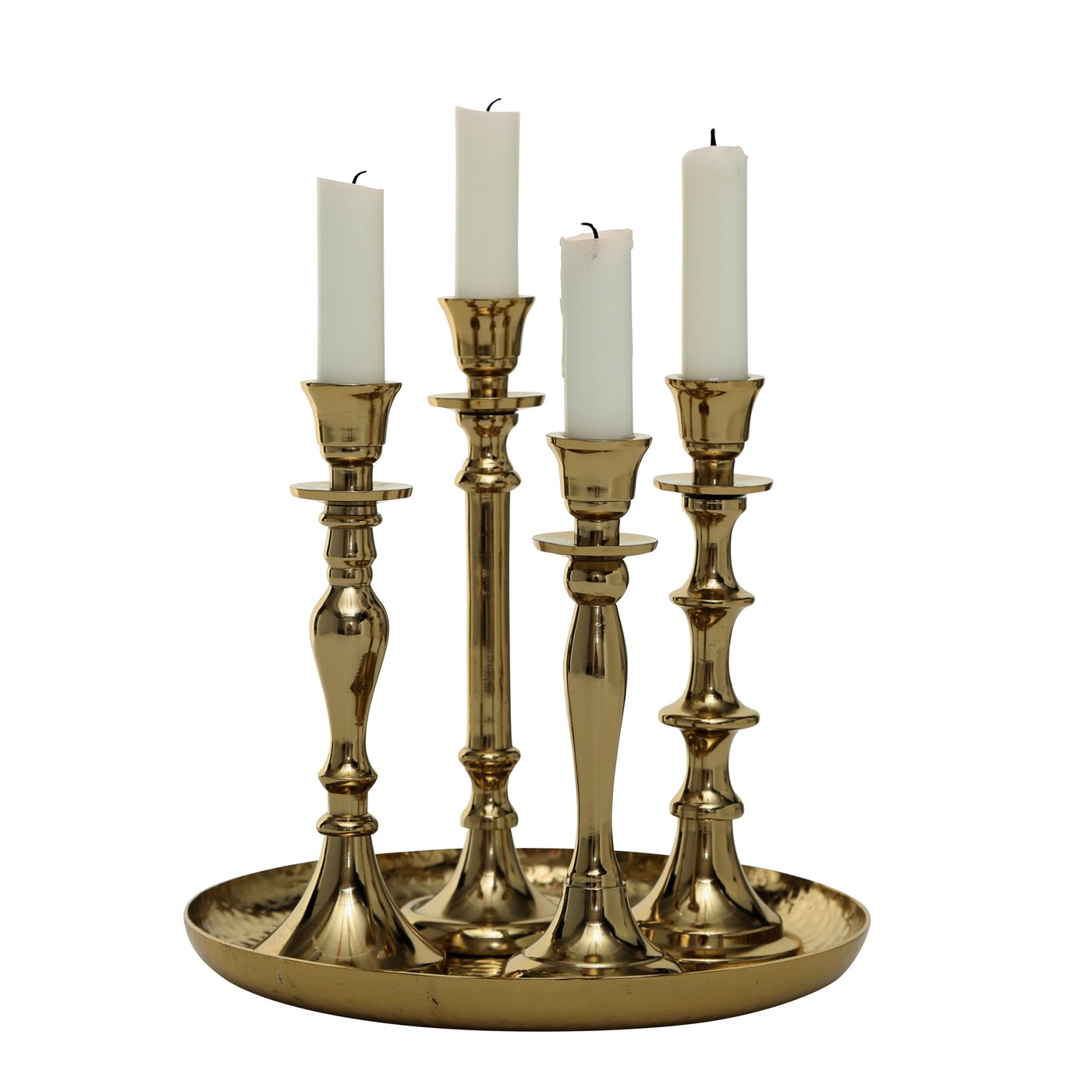 Boltze Stabkerzenhalter gold "Zeus" Kerzenständer Kerzenleuchter mit Deko Teller, 1019024, 4020607701281
