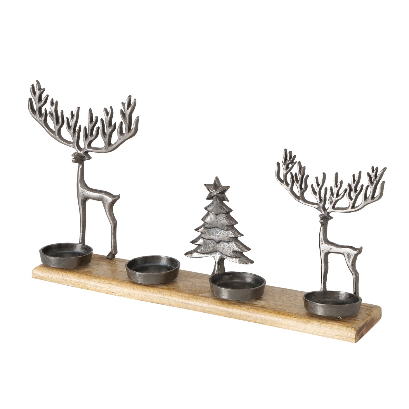 Adventstablett Kerzenhalter mit Hirsch grau braun, 2027966, 4066076125364, Boltze Xmas online kaufen, Weihnachtliche Hirschdekoration