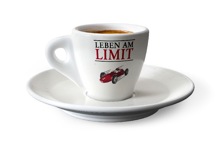 Espressotasse mit Teller "Leben am Limit" - Echte Kerle, 930362, 4027268301133, Geschenk für Dich :-)