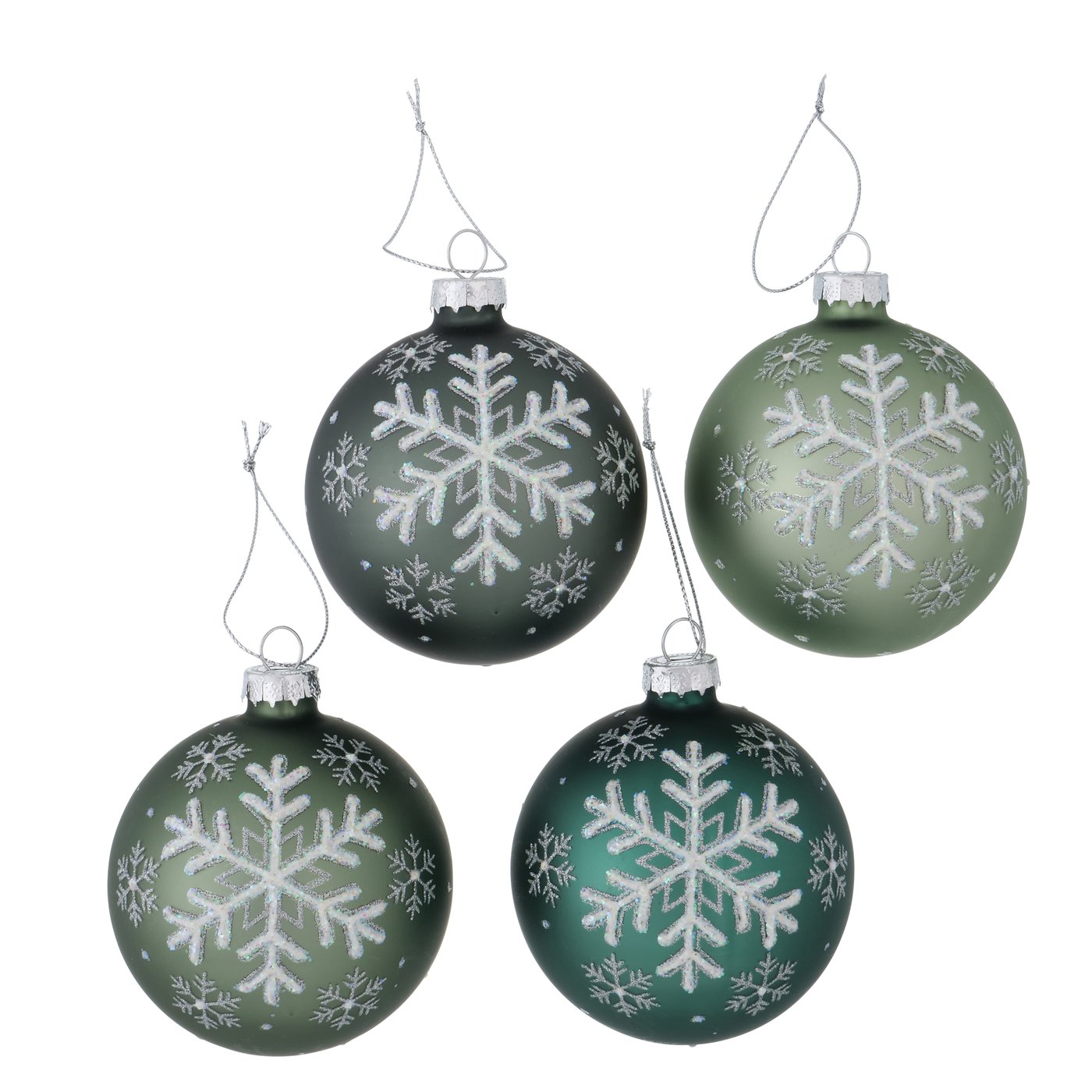 Glas Weihnachtskugel "Schneeflocke" grün, hellgrün salbeigrün 12er Set - D 8cm, 2015693, 4020607943520