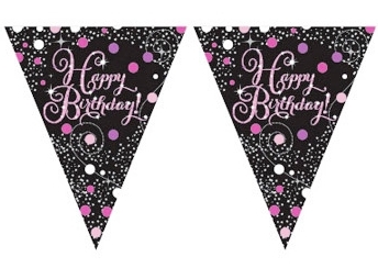 Wimpelkette zum Geburtstag "Happy Birthday" - pink