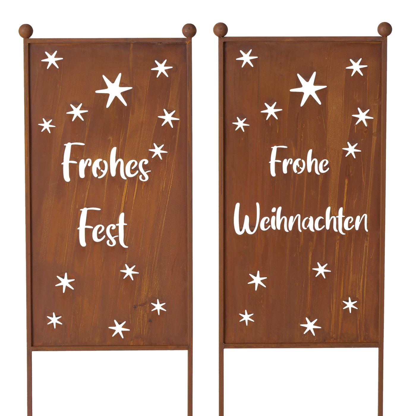Eisen Gartenstecker Schild Rost "Frohes Fest / Frohe Weihnachten" - H80cm, 2014342, 4020607921023