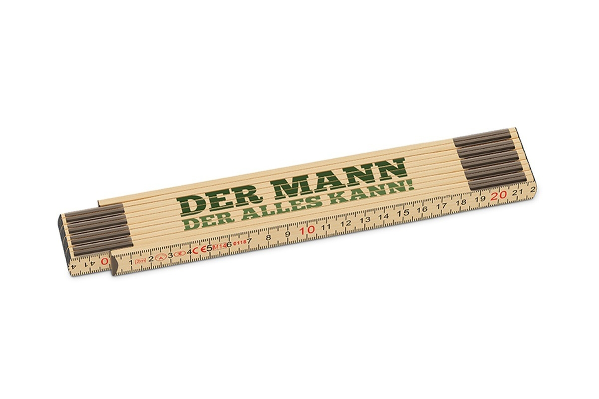 Hochwertiger Zollstock aus Glasbirkenholz mit dem Spruch "Der Mann der alles kann!", Männergeschenk, 392428, 4027268274642