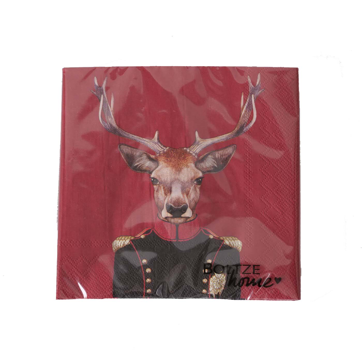 Weihnachtliche Papier Servietten "Hirsch William" rot, 2025469, 4066076085125, Boltze Xmas | jetzt günstig online kaufen | Malou ❤️ Dein Deko Shop