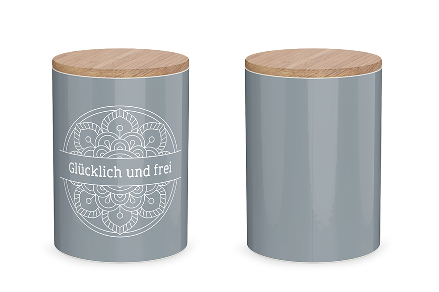 Keramik Vorratsdose / Keksdose grau "Glücklich und frei", 308634, 4027268272600, Geschenk für Dich :-)
