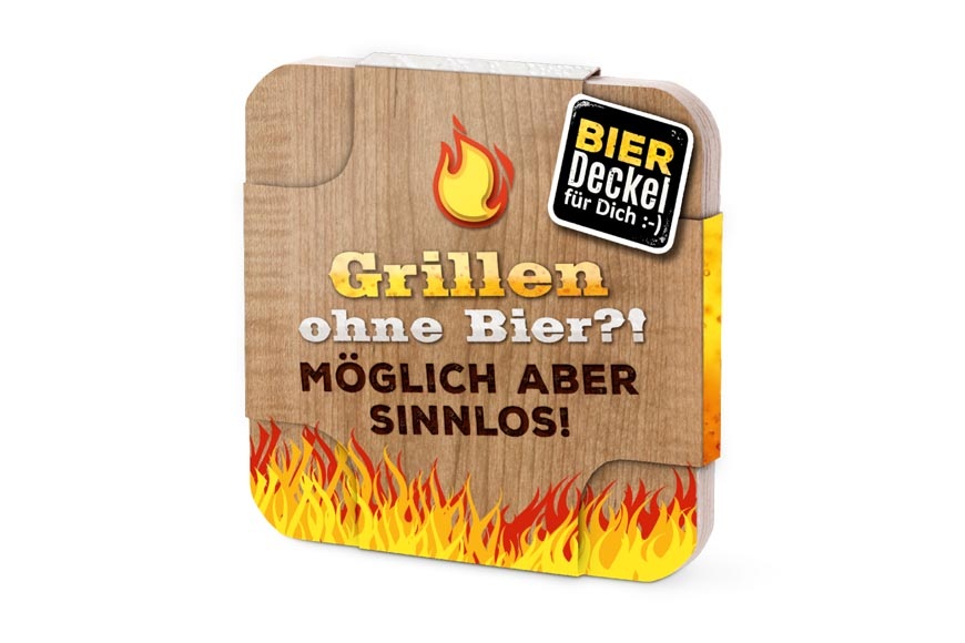 Bierdeckel aus Pappe mit Spruch "Grillen ohne Bier?! Möglich, aber sinnlos!, Männergeschenk Grillen, 213432, 4027268235117