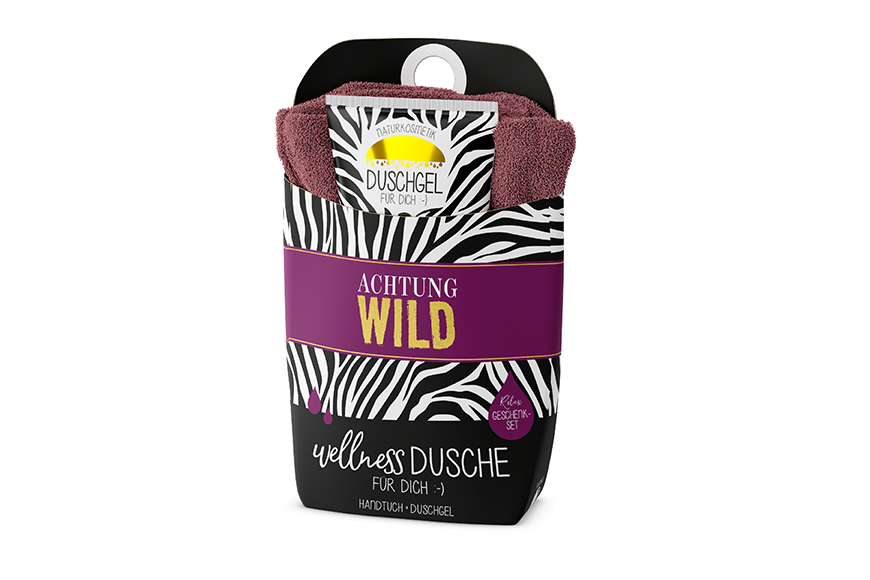 Geschenkset Wellness Dusche (Duschgel + Frottee Handtuch) "Achtung Wild", 108343, 4027268288663