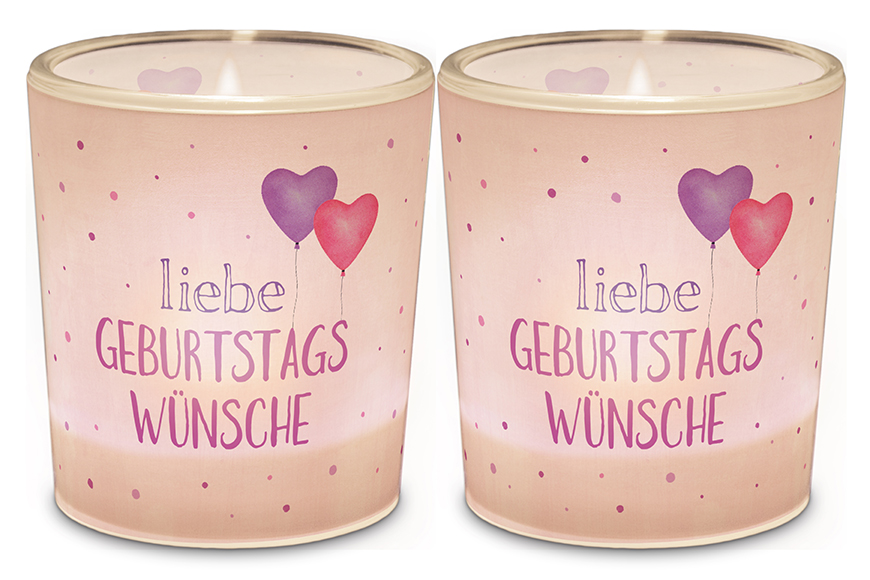 Windlicht Kerzenglas mit Botschaft zum Geburtstag "Liebe Geburtstagswünsche", 640234, 4027268286584