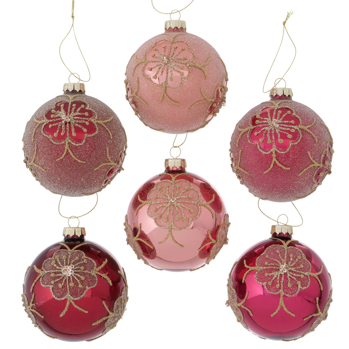 Hochwertige Glas Weihnachtskugeln rot rosa pink gold 12er Set - D 8cm Handarbeit, 2023463, 4066076050130, Boltze xmas, Christbaumkugel Weihnachtsbaumkugel, 