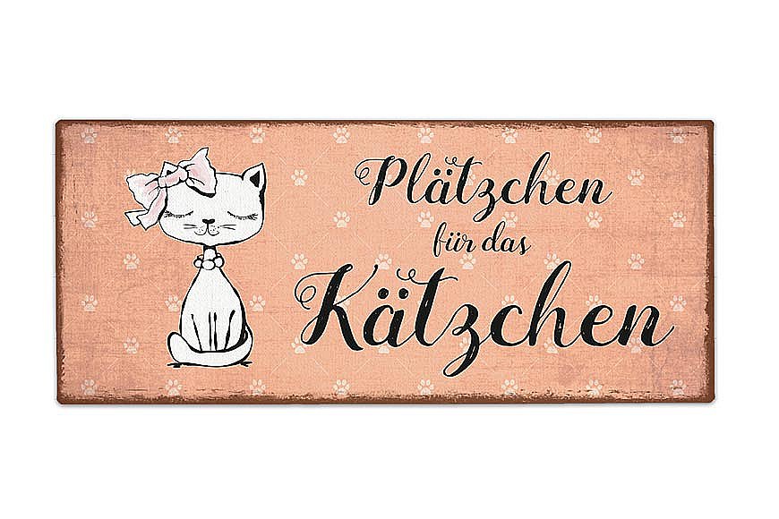 Blechschild Katze, Schild mit Spruch, Schriftzug "Plätzchen für das Kätzchen", 390735, 4027268238248