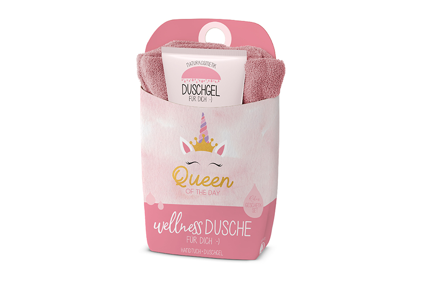 Geschenkset Wellness Dusche (Duschgel + Frottee Handtuch) "Queen of the Day" Einhorn, 108773, 4027268300211, Geschenk für Dich :-)