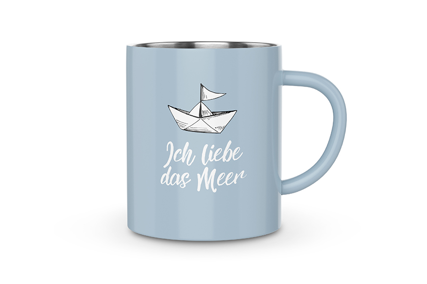 Geschenk für Dich Edelstahl Thermobecher, maritime Outdoor Tasse "Ich liebe das Meer", 538813, 4027268285747