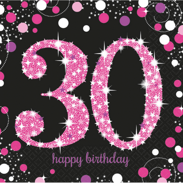 Servietten zum 30. Geburtstag "Happy Birthday" Sparkling Celebration - schwarz pink, 9900595, 013051637590