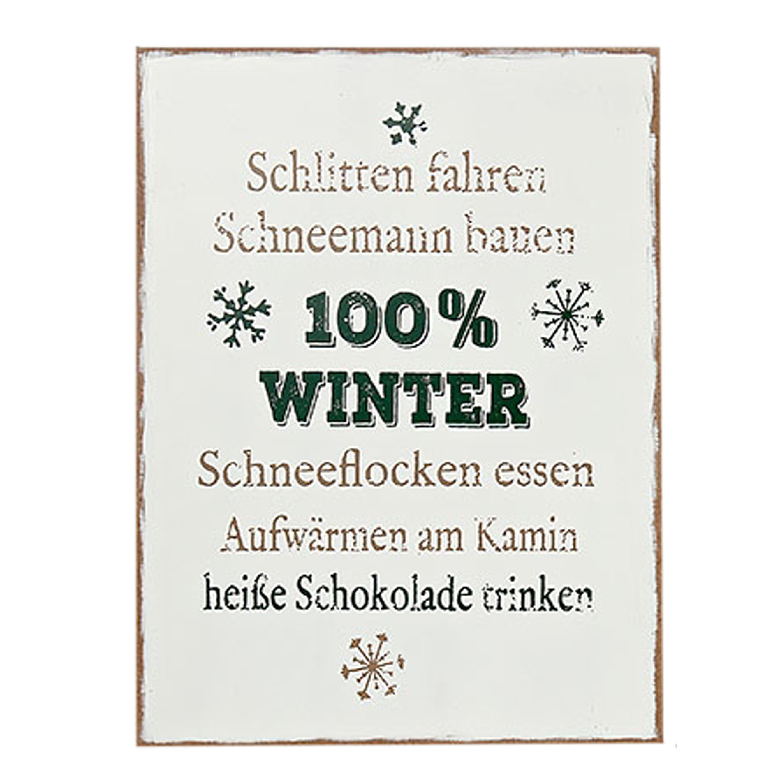 Boltze Deko Schild mit Spruch "Schlitten fahren, Schneemann bauen, 100% Winter, Schneeflocken essen, Aufwärmen am Karmin, heiße Schokolade trinken", 3259400, 4020606127082